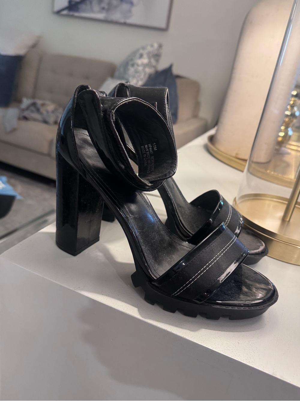 Black High Block Heel Sandals with Lug Sole
